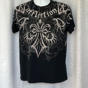 Affliction T-shirt Live Past Black Graphic Tee Skeleton Size Small
